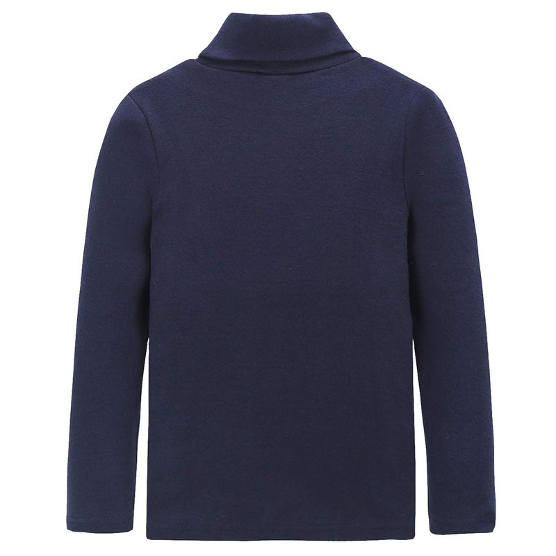 CUNYI Boys Girls Turtleneck Long Sleeve Soft Cotton T-Shirts Solid Color Warm Tops, SA12578, Navy Blue, 150 - Image 2